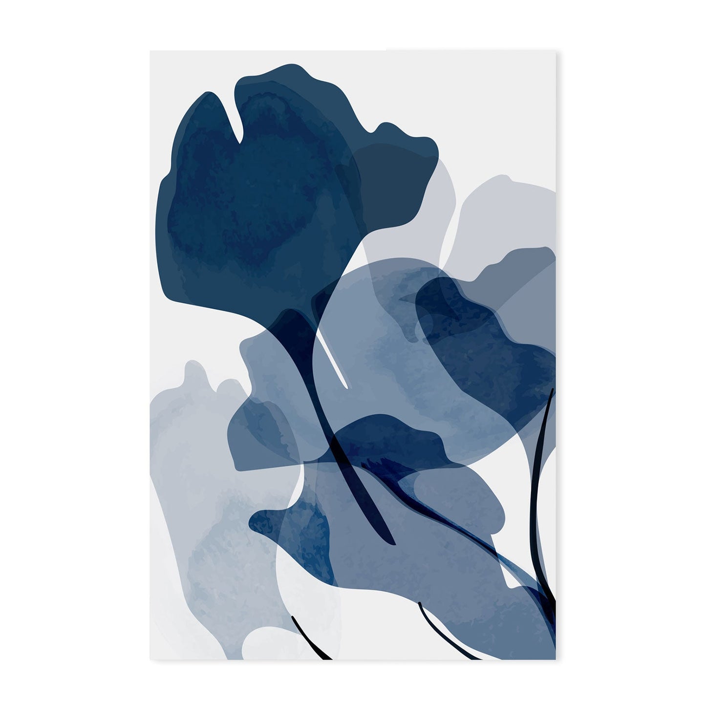 wall-art-print-canvas-poster-framed-Navy Flowers, Style A, B & C, Set Of 3-GIOIA-WALL-ART