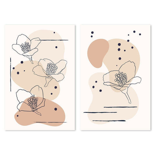 wall-art-print-canvas-poster-framed-Neutral Flowers, Set Of 2, Style A-by-Gioia Wall Art-Gioia Wall Art