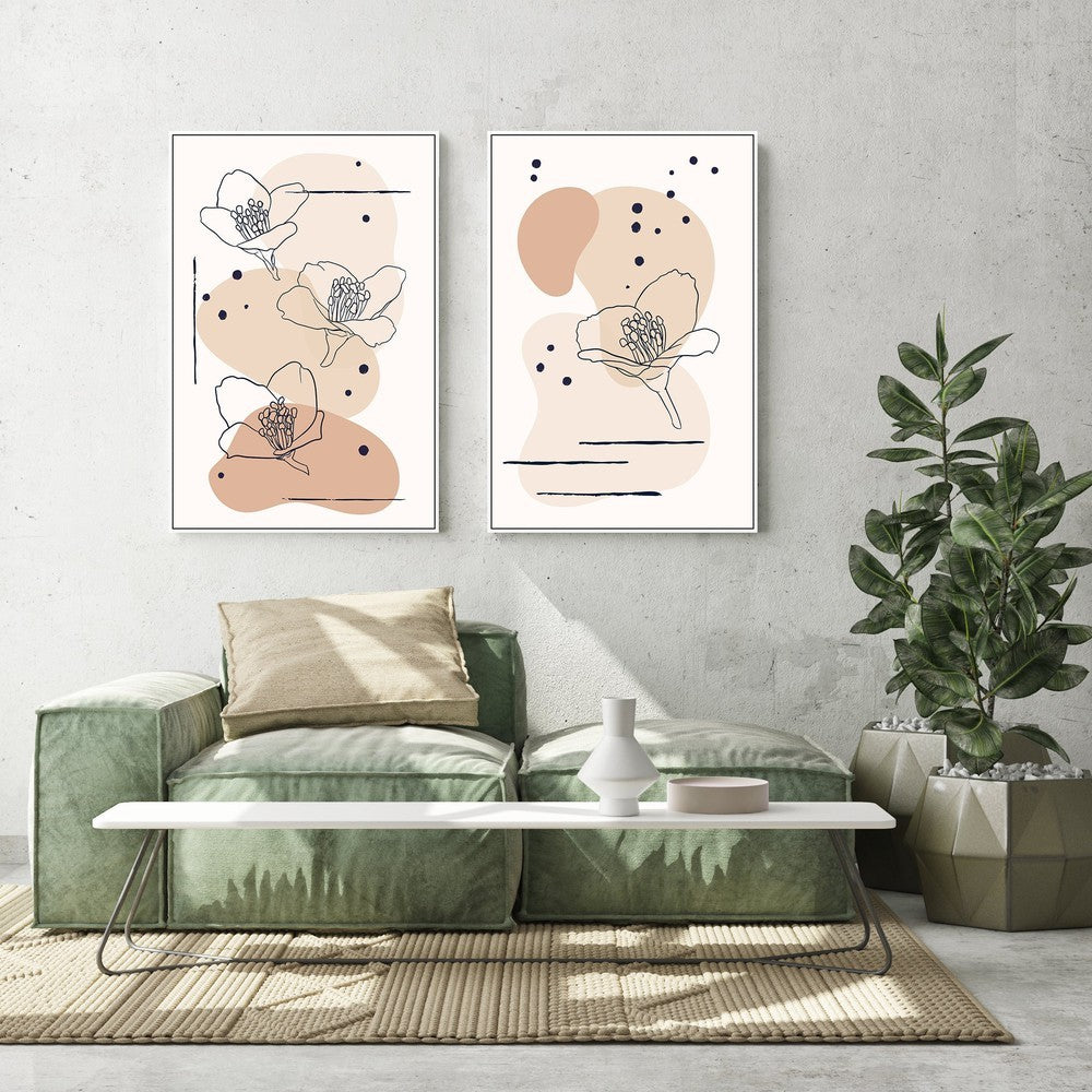 wall-art-print-canvas-poster-framed-Neutral Flowers, Set Of 2, Style A-by-Gioia Wall Art-Gioia Wall Art