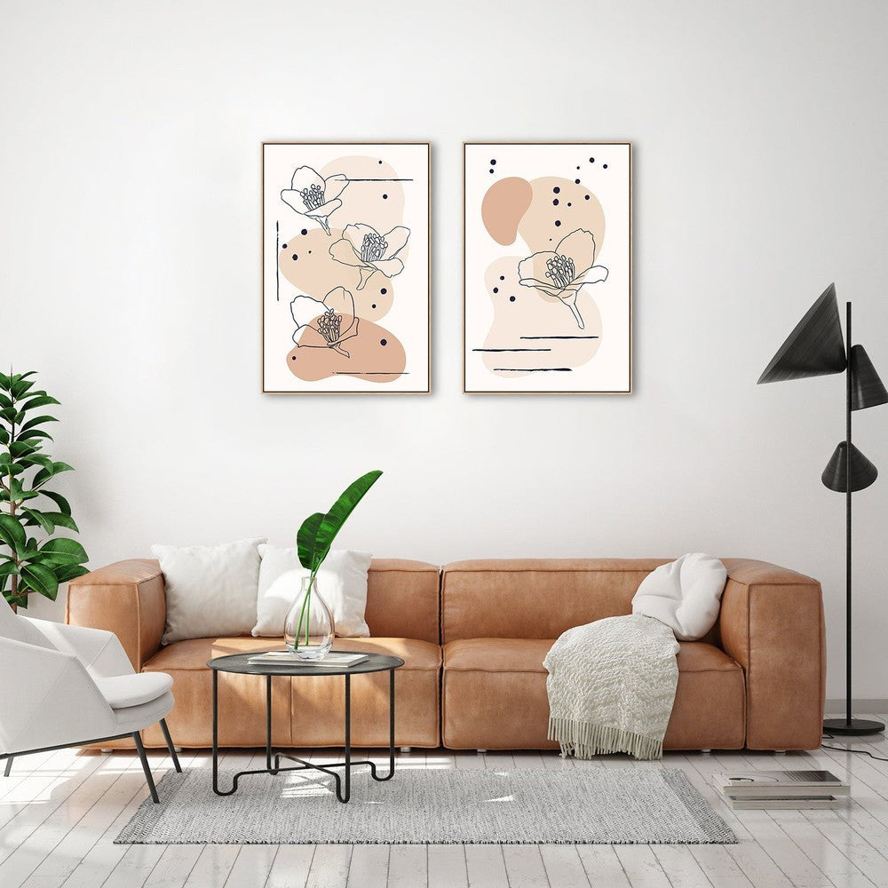 wall-art-print-canvas-poster-framed-Neutral Flowers, Set Of 2, Style A-by-Gioia Wall Art-Gioia Wall Art