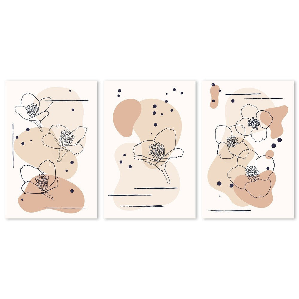 wall-art-print-canvas-poster-framed-Neutral Flowers, Set Of 3-by-Gioia Wall Art-Gioia Wall Art