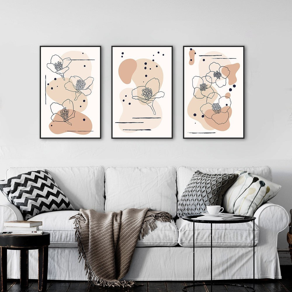 wall-art-print-canvas-poster-framed-Neutral Flowers, Set Of 3-by-Gioia Wall Art-Gioia Wall Art