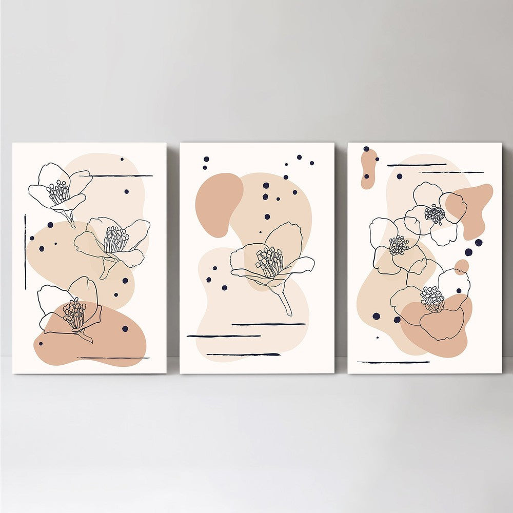 wall-art-print-canvas-poster-framed-Neutral Flowers, Set Of 3-by-Gioia Wall Art-Gioia Wall Art