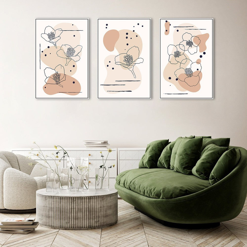 wall-art-print-canvas-poster-framed-Neutral Flowers, Set Of 3-by-Gioia Wall Art-Gioia Wall Art