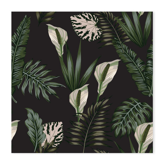 wall-art-print-canvas-poster-framed-Night Jungle, Tropical Composition White Flowers-by-Gioia Wall Art-Gioia Wall Art