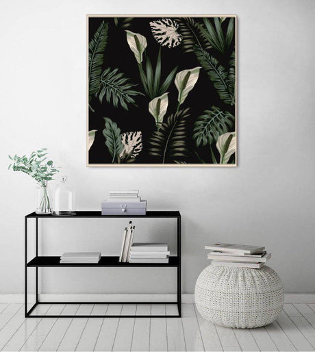 wall-art-print-canvas-poster-framed-Night Jungle, Tropical Composition White Flowers-by-Gioia Wall Art-Gioia Wall Art