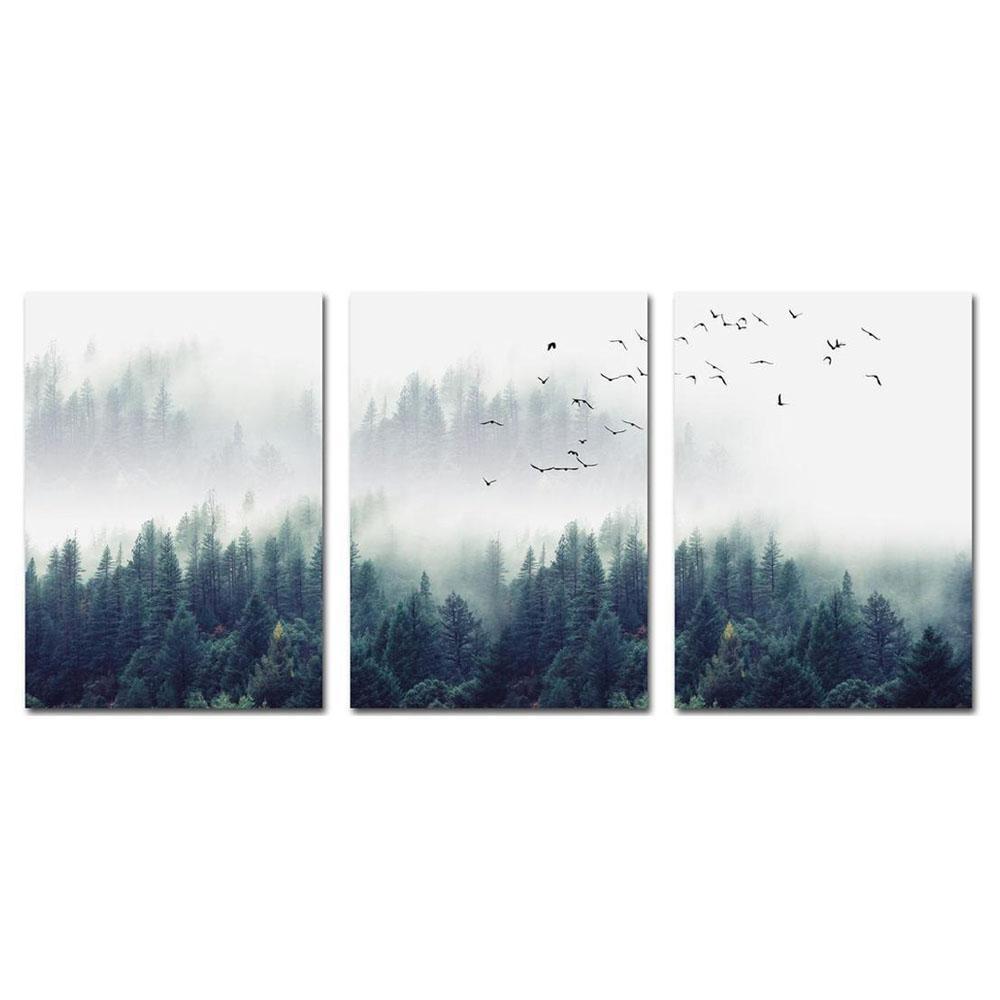 wall-art-print-canvas-poster-framed-Nordic Foggy Forest Landscape, Set Of 3-by-Gioia Wall Art-Gioia Wall Art