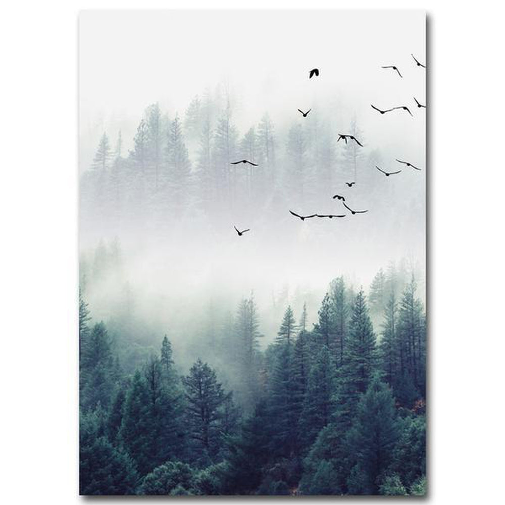 wall-art-print-canvas-poster-framed-Nordic Foggy Forest Landscape, Set Of 3-by-Gioia Wall Art-Gioia Wall Art