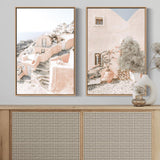 wall-art-print-canvas-poster-framed-Oia Santorini Views And Old Stone Wall, Set Of 2-by-Gioia Wall Art-Gioia Wall Art