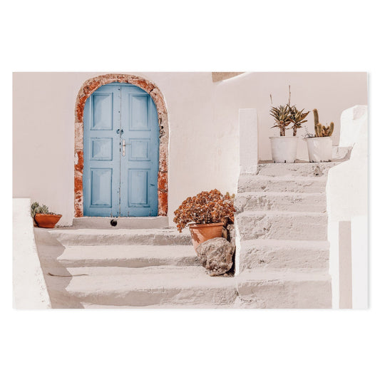 Old house facade with blue door, Santorini, Greece-Gioia-Prints-Framed-Canvas-Poster-GIOIA-WALL-ART