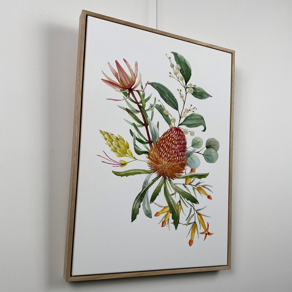 wall-art-print-canvas-poster-framed-Orange Banksias Flowers, Eucalyptus Leaves, Protea Leaves, Watercolour Floral Print-by-Gioia Wall Art-Gioia Wall Art
