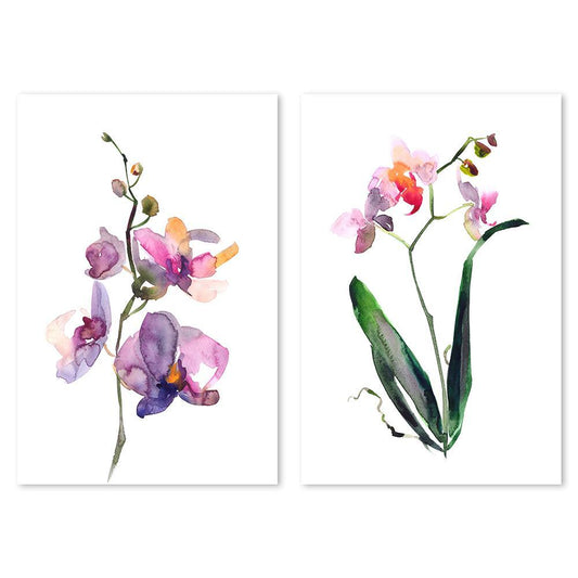 wall-art-print-canvas-poster-framed-Orchid Painting, Watercolour Style, Set Of 2-by-Gioia Wall Art-Gioia Wall Art