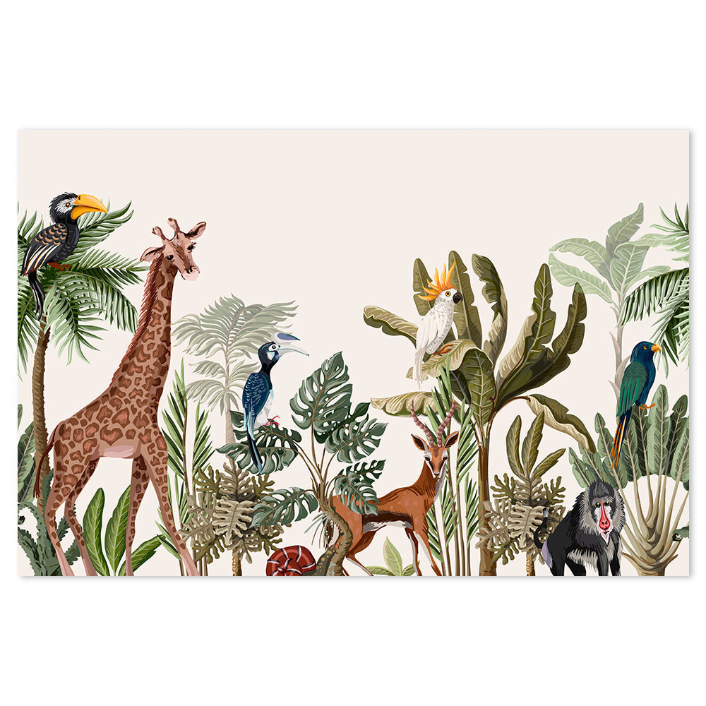 wall-art-print-canvas-poster-framed-Palm, Banana And Jungle Animals, Vintage Style-by-Gioia Wall Art-Gioia Wall Art