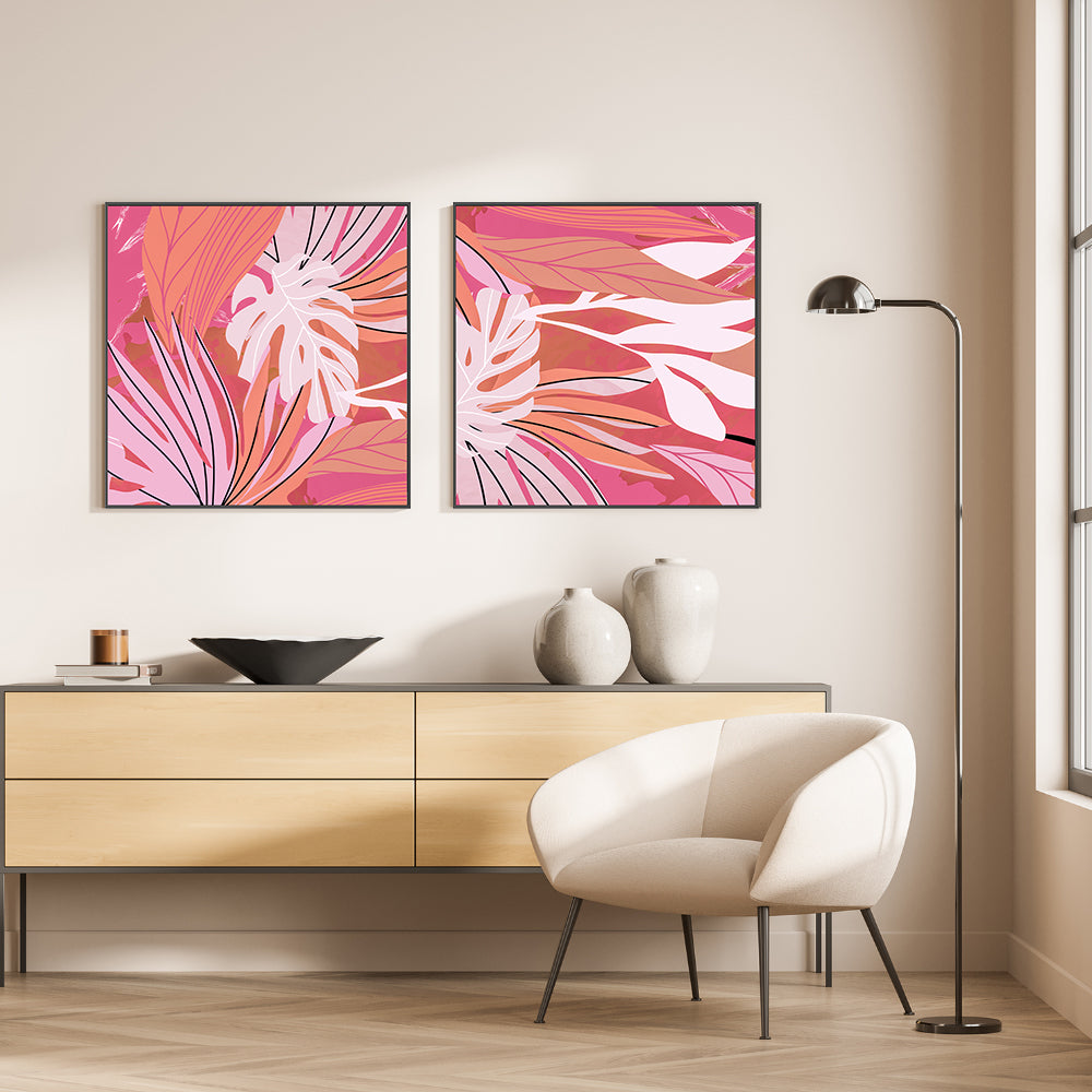 wall-art-print-canvas-poster-framed-Pink Tropical Day, Style A & B, Set Of 2-GIOIA-WALL-ART