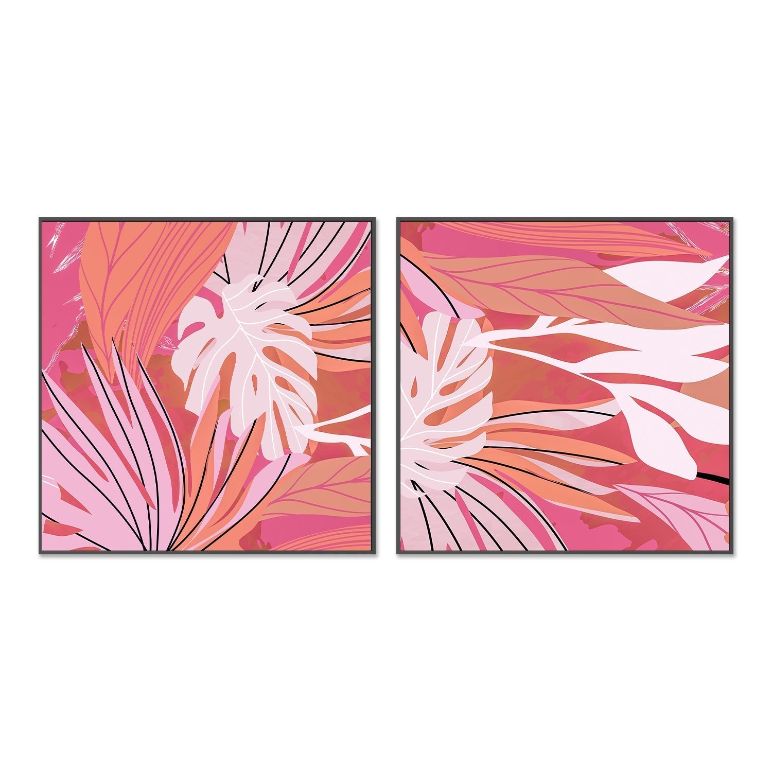 wall-art-print-canvas-poster-framed-Pink Tropical Day, Style A & B, Set Of 2-GIOIA-WALL-ART