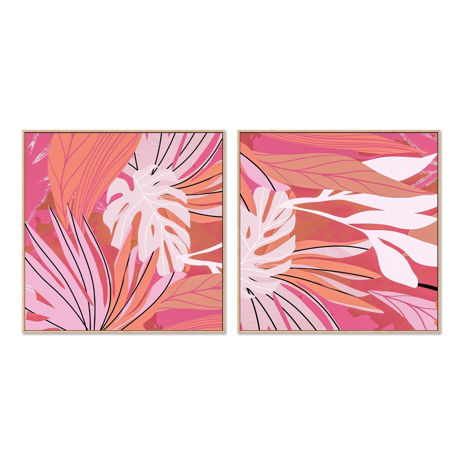 wall-art-print-canvas-poster-framed-Pink Tropical Day, Style A & B, Set Of 2-GIOIA-WALL-ART