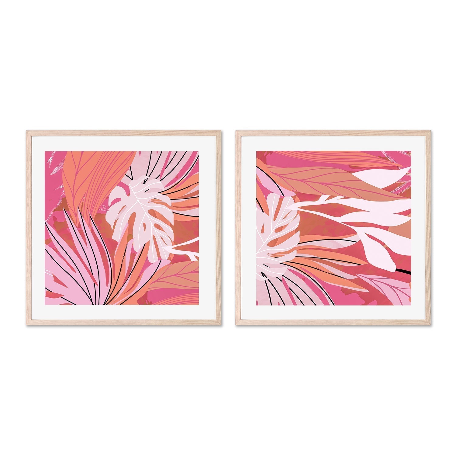 wall-art-print-canvas-poster-framed-Pink Tropical Day, Style A & B, Set Of 2-GIOIA-WALL-ART