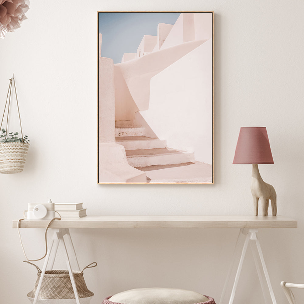 Pink Wall And Stairs, Santorini, Greece-Gioia-Prints-Framed-Canvas-Poster-GIOIA-WALL-ART