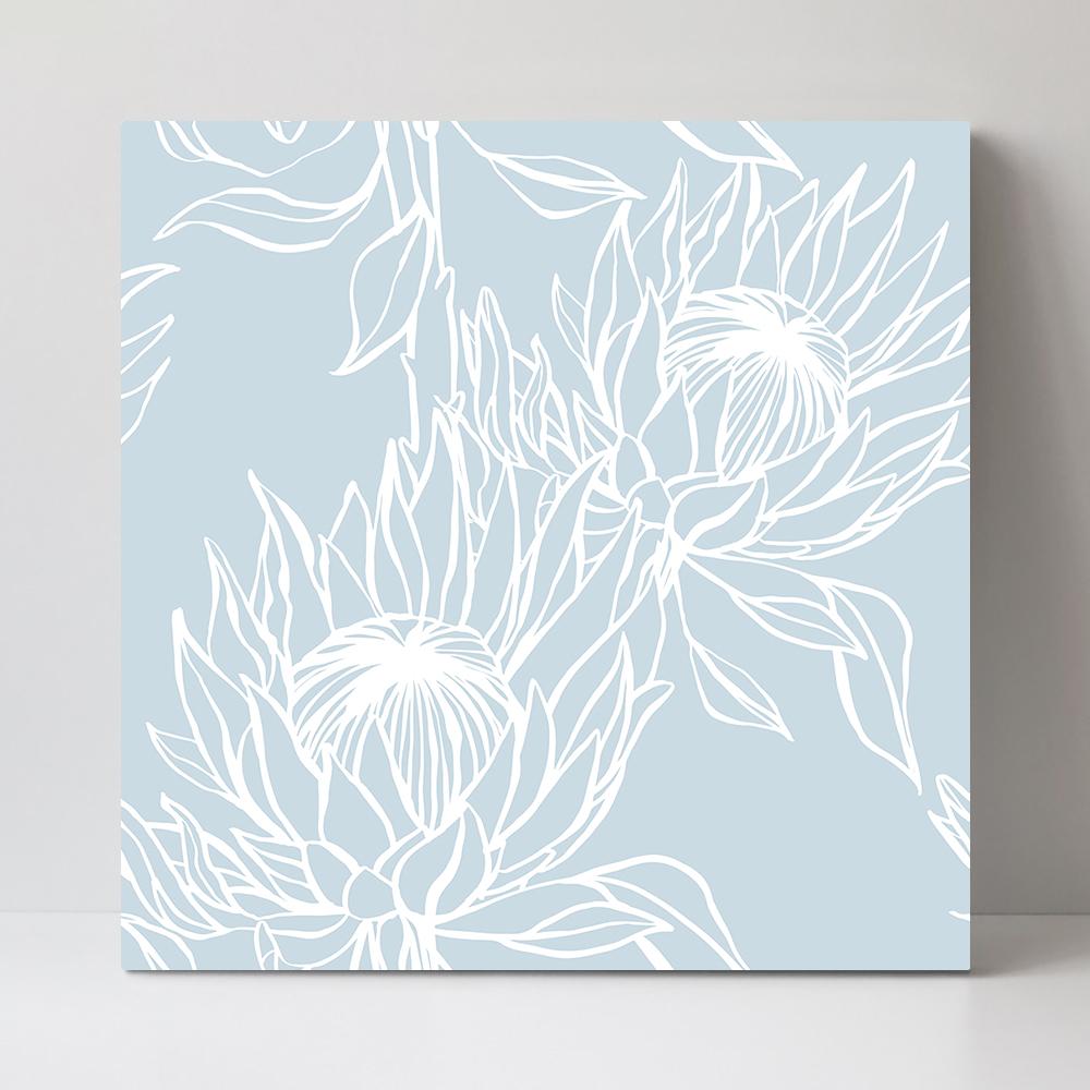 wall-art-print-canvas-poster-framed-Protea Drawing On Blue Background-by-Gioia Wall Art-Gioia Wall Art