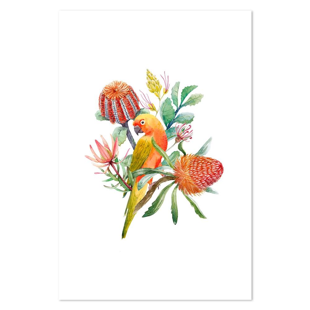 wall-art-print-canvas-poster-framed-Proteas And A Parrot-by-Gioia Wall Art-Gioia Wall Art