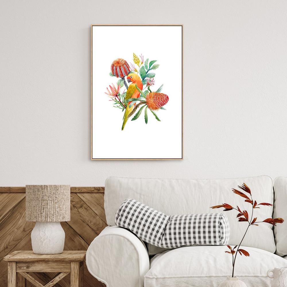 wall-art-print-canvas-poster-framed-Proteas And A Parrot-by-Gioia Wall Art-Gioia Wall Art