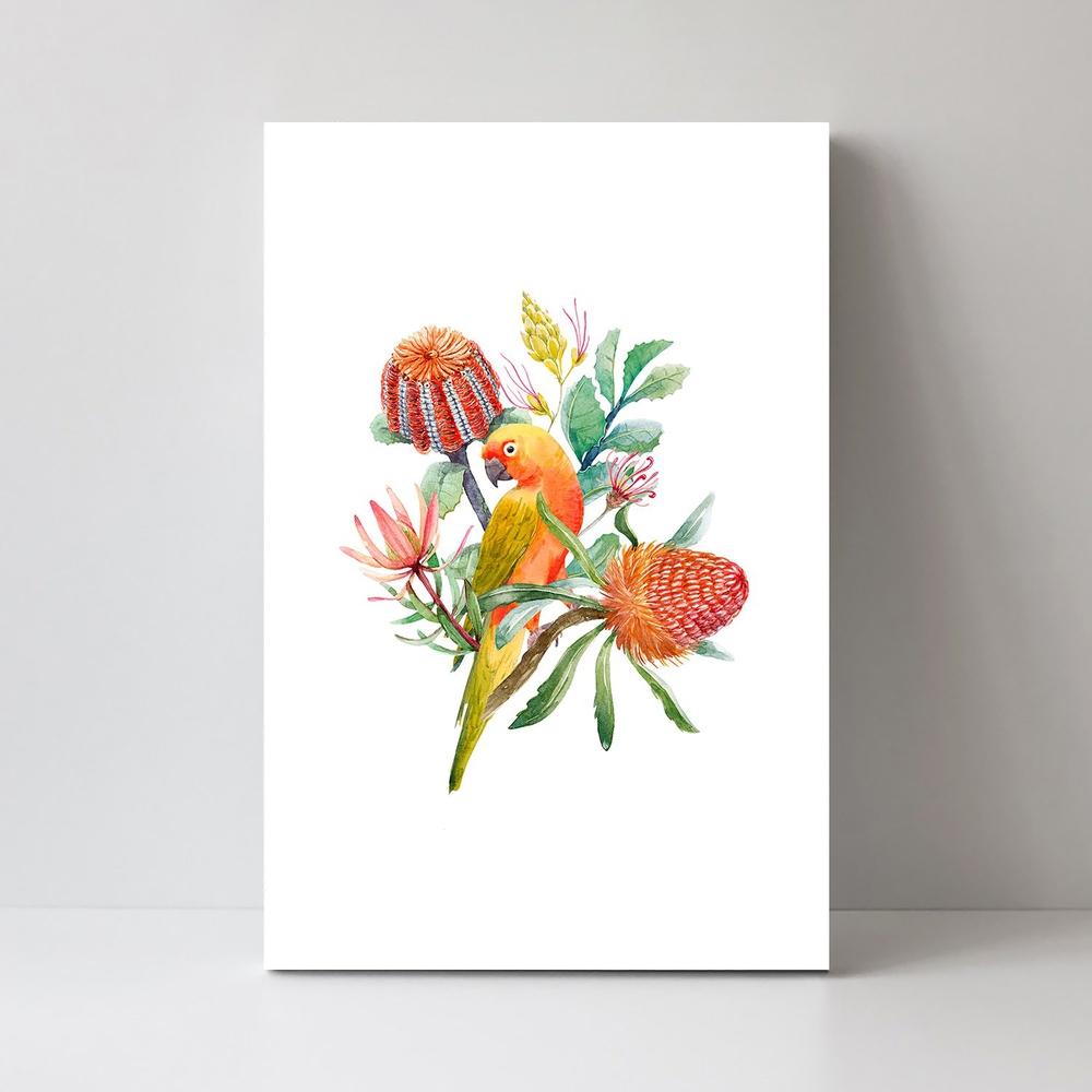 wall-art-print-canvas-poster-framed-Proteas And A Parrot-by-Gioia Wall Art-Gioia Wall Art