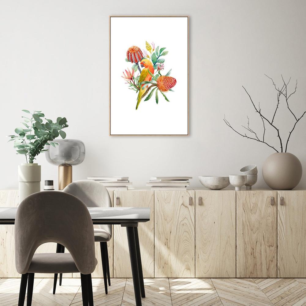 wall-art-print-canvas-poster-framed-Proteas And A Parrot-by-Gioia Wall Art-Gioia Wall Art