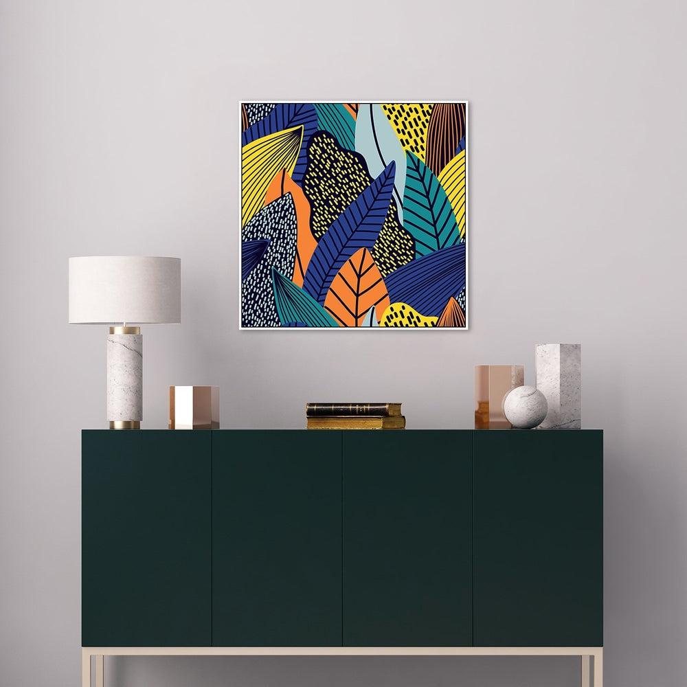 wall-art-print-canvas-poster-framed-Retro Colourful Leaves-by-Gioia Wall Art-Gioia Wall Art