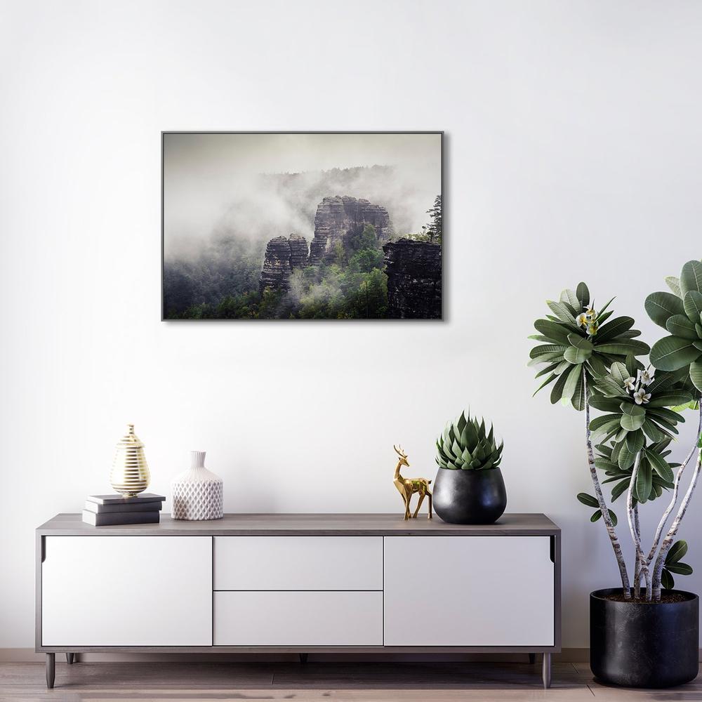 wall-art-print-canvas-poster-framed-Rock Mountain In Fog, Style B-by-Gioia Wall Art-Gioia Wall Art