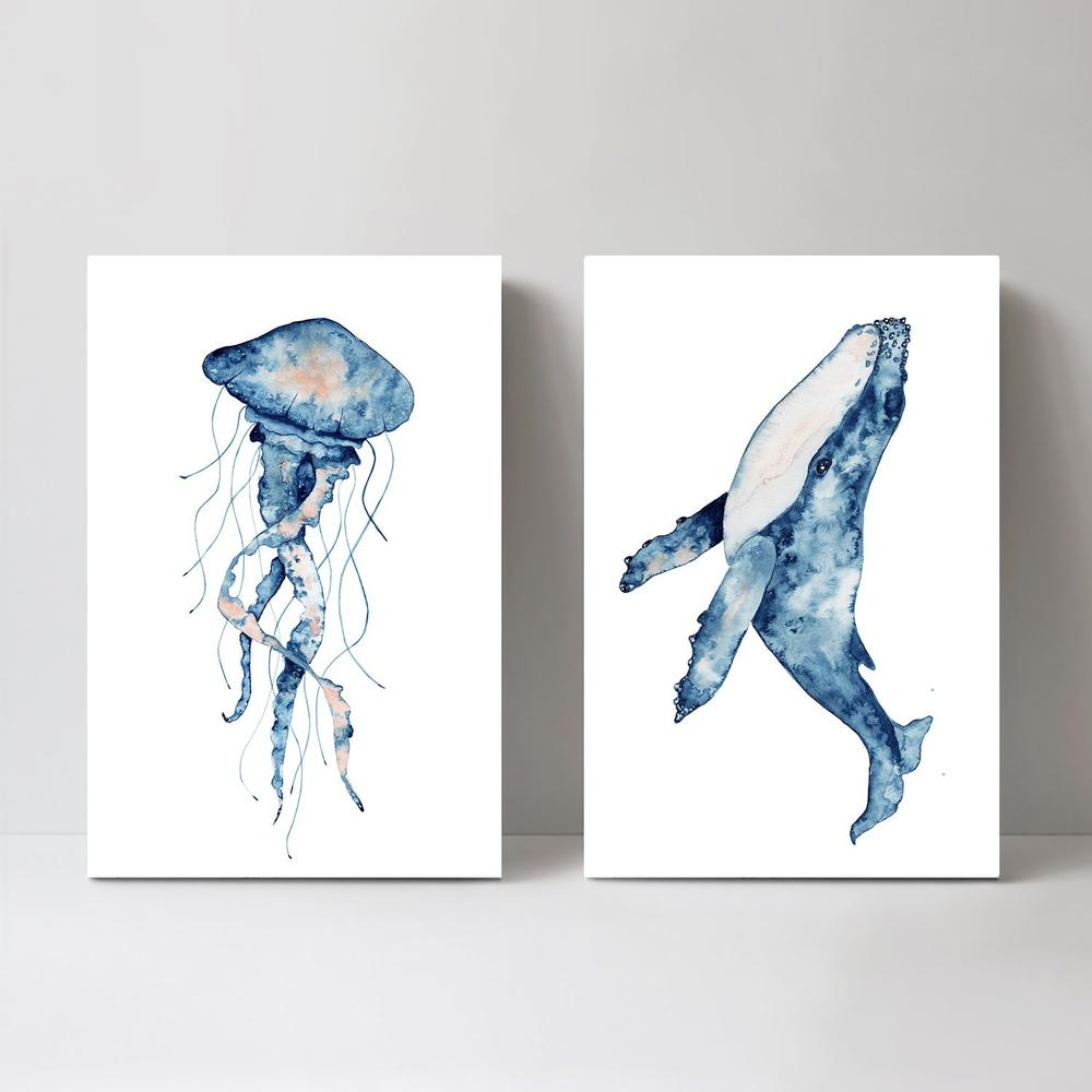 wall-art-print-canvas-poster-framed-Sealife Watercolor Painting, Set Of 2, Style A-by-Gioia Wall Art-Gioia Wall Art