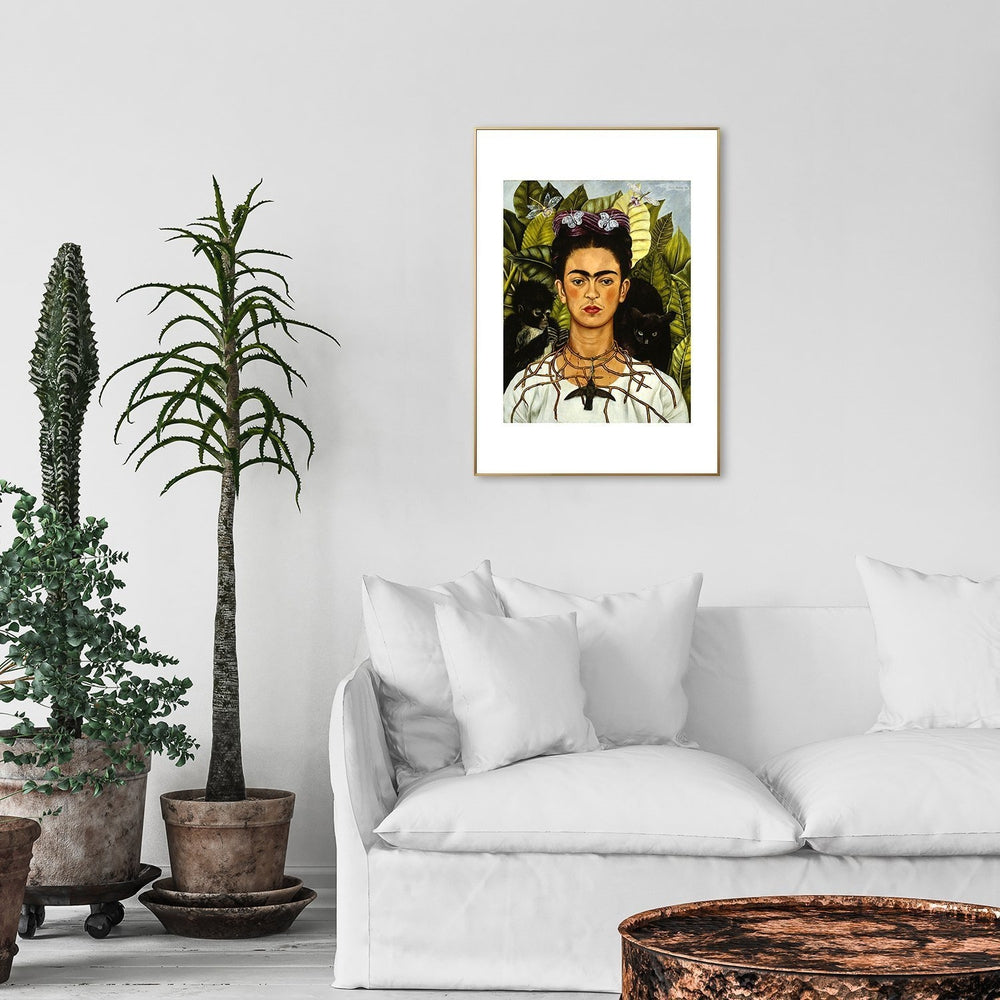 wall-art-print-canvas-poster-framed-Self Portrait With Thorn Necklace And Hummingbird, By Frida Kahlo-by-Gioia Wall Art-Gioia Wall Art