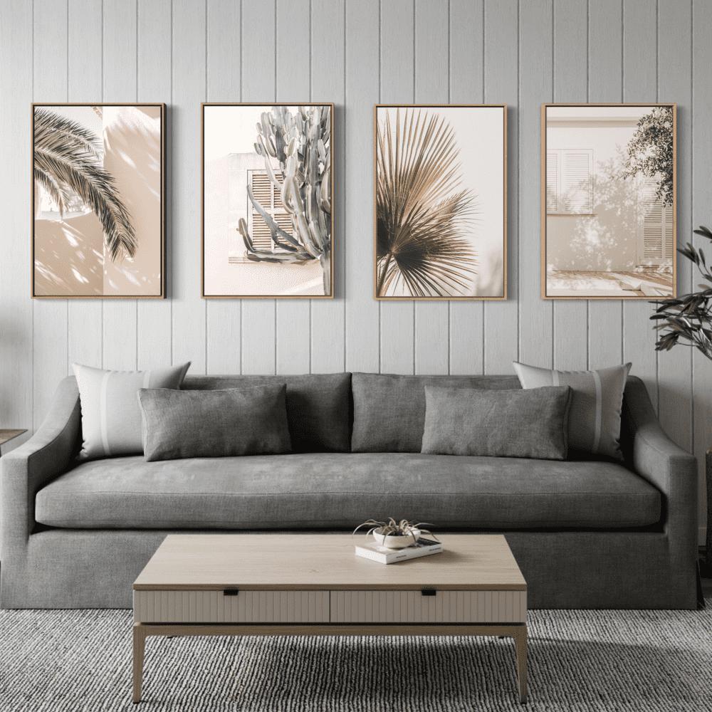 wall-art-print-canvas-poster-framed-Shadows Cast By A Palm Tree, Leaf, Tree And Cactus Plant, Set Of 4-by-Gioia Wall Art-Gioia Wall Art