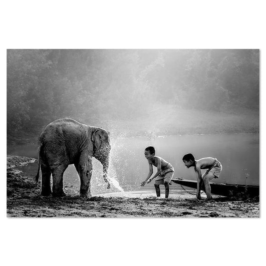 wall-art-print-canvas-poster-framed-Splash With Elephant-by-Gioia Wall Art-Gioia Wall Art