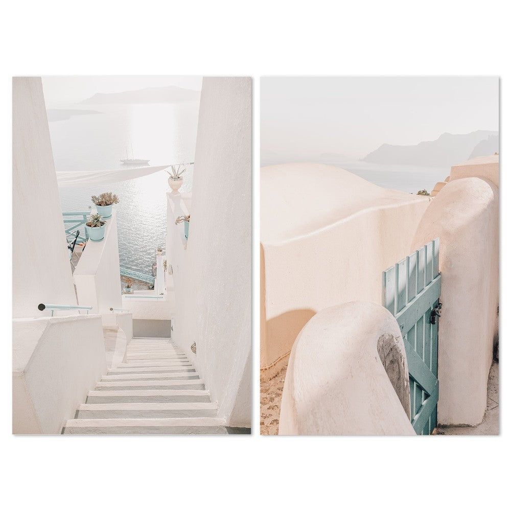 Steps To Greece and Cycladic Houses, Set Of 2-Gioia-Prints-Framed-Canvas-Poster-GIOIA-WALL-ART