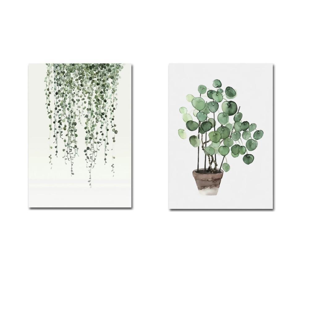 wall-art-print-canvas-poster-framed-String Of Pearls And Pilea Peperomioides, Set Of 2-by-Gioia Wall Art-Gioia Wall Art