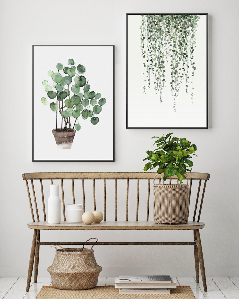 wall-art-print-canvas-poster-framed-String Of Pearls And Pilea Peperomioides, Set Of 2-by-Gioia Wall Art-Gioia Wall Art