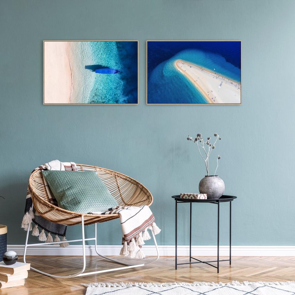 Stunning Shoreline and Blue Sea, Set of 2, Landscape-Framed-Canvas-Print-Poster-Gioia Wall Art