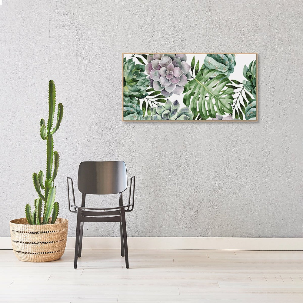 wall-art-print-canvas-poster-framed-Succulents And Monstera Leaves, Watercolour Painting Style-by-Gioia Wall Art-Gioia Wall Art