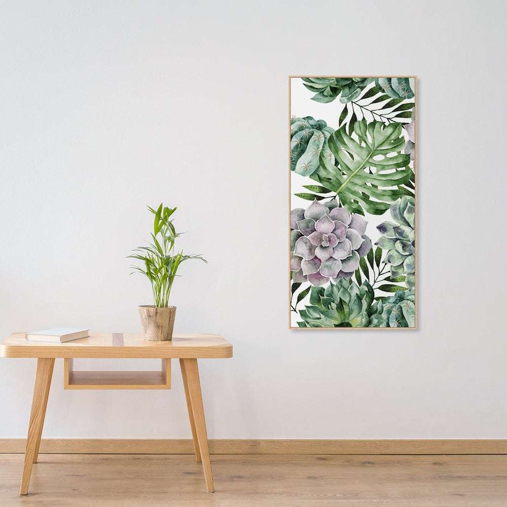 wall-art-print-canvas-poster-framed-Succulents And Monstera Leaves, Watercolour Painting Style-by-Gioia Wall Art-Gioia Wall Art