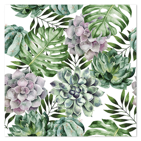 wall-art-print-canvas-poster-framed-Succulents And Monstera Leaves, Watercolour Painting Style, Square-by-Gioia Wall Art-Gioia Wall Art