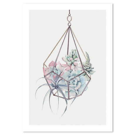 wall-art-print-canvas-poster-framed-Succulents Hanging Basket, Watercolour-by-Gioia Wall Art-Gioia Wall Art