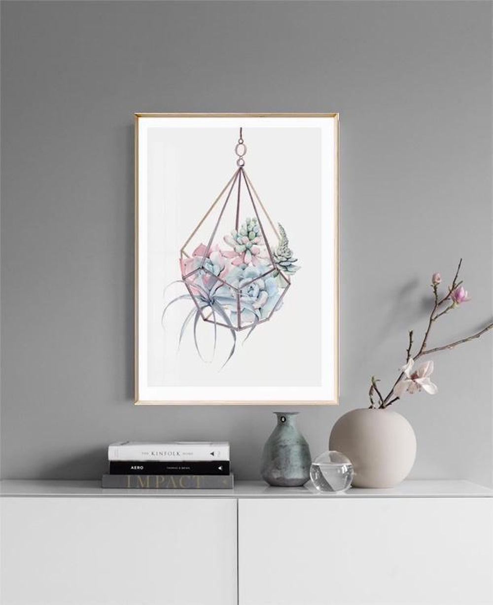 wall-art-print-canvas-poster-framed-Succulents Hanging Basket, Watercolour-by-Gioia Wall Art-Gioia Wall Art