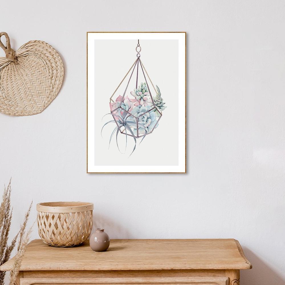 wall-art-print-canvas-poster-framed-Succulents Hanging Basket, Watercolour-by-Gioia Wall Art-Gioia Wall Art