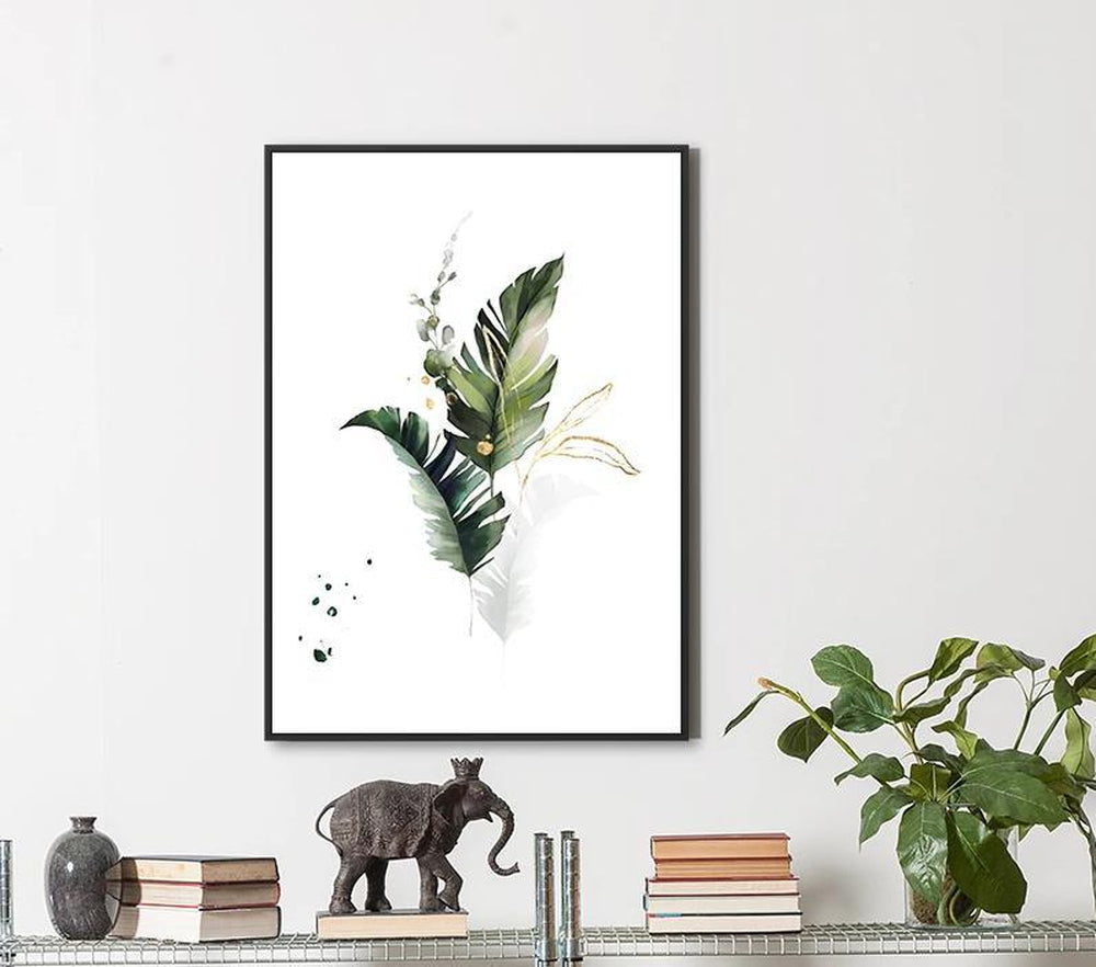 wall-art-print-canvas-poster-framed-Sun-Kissed Plants, Leaves With Gold Touch-by-Gioia Wall Art-Gioia Wall Art