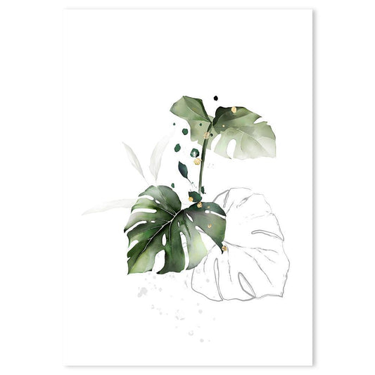 wall-art-print-canvas-poster-framed-Sun-Kissed Plants, Monstera Leaves With A Touch Of Gold Spots-by-Gioia Wall Art-Gioia Wall Art