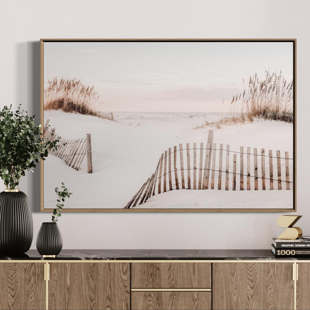 wall-art-print-canvas-poster-framed-Sunrise At The Beach With Sea Oats And Dune Fence-by-Gioia Wall Art-Gioia Wall Art