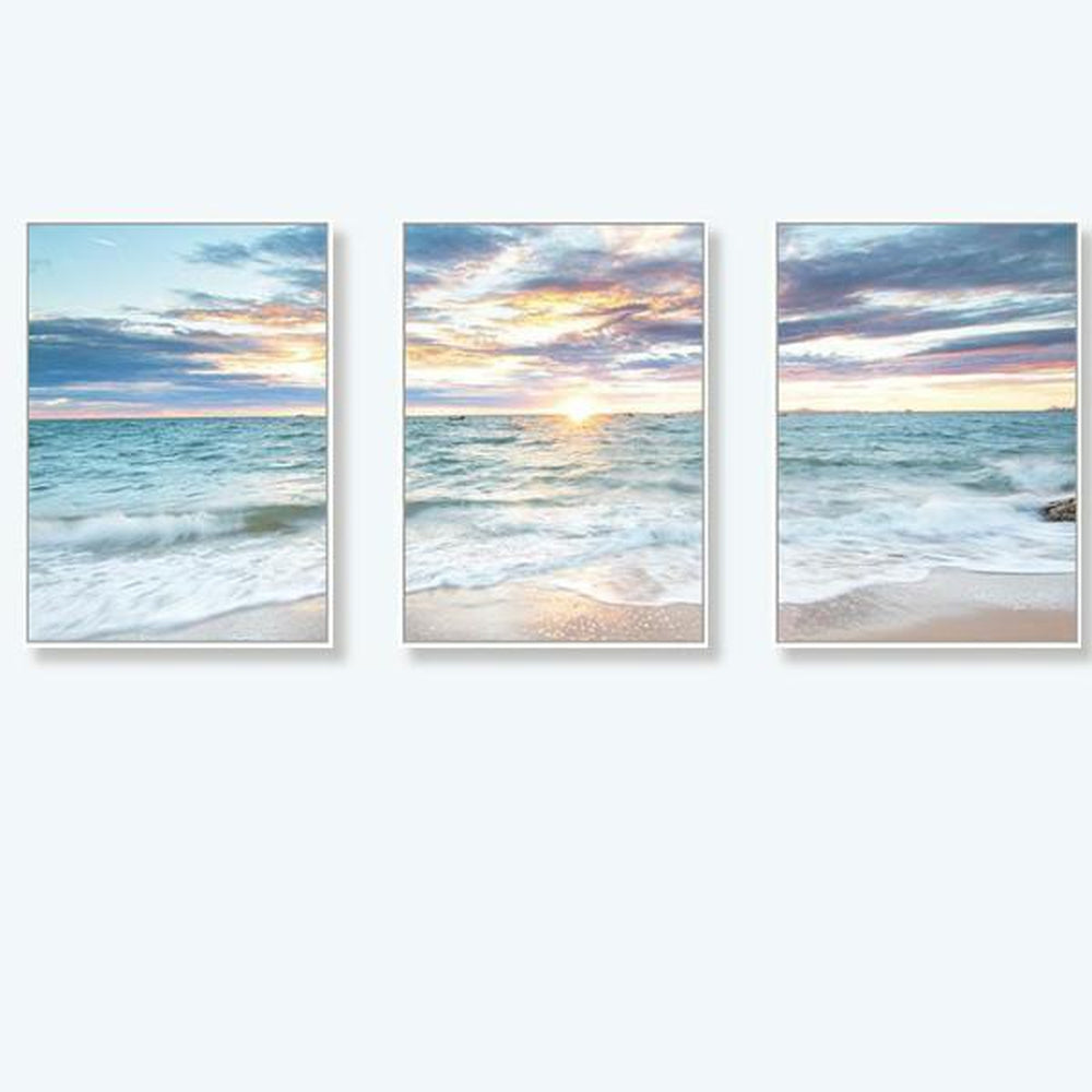 wall-art-print-canvas-poster-framed-Sunrise By The Ocean, Ocean And Beach Landscape, Set Of 3-by-Gioia Wall Art-Gioia Wall Art