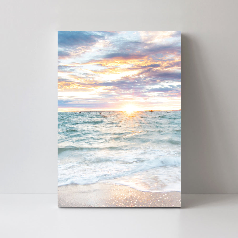 wall-art-print-canvas-poster-framed-Sunrise By The Ocean, Ocean And Beach Landscape, Set Of 3-by-Gioia Wall Art-Gioia Wall Art