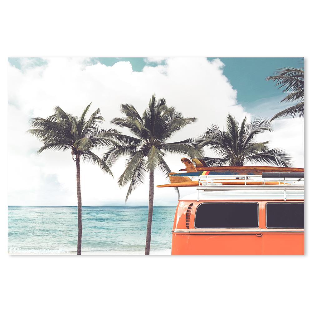 wall-art-print-canvas-poster-framed-Surfs Up, Palm Tree And Orange Van By The Beach-by-Gioia Wall Art-Gioia Wall Art