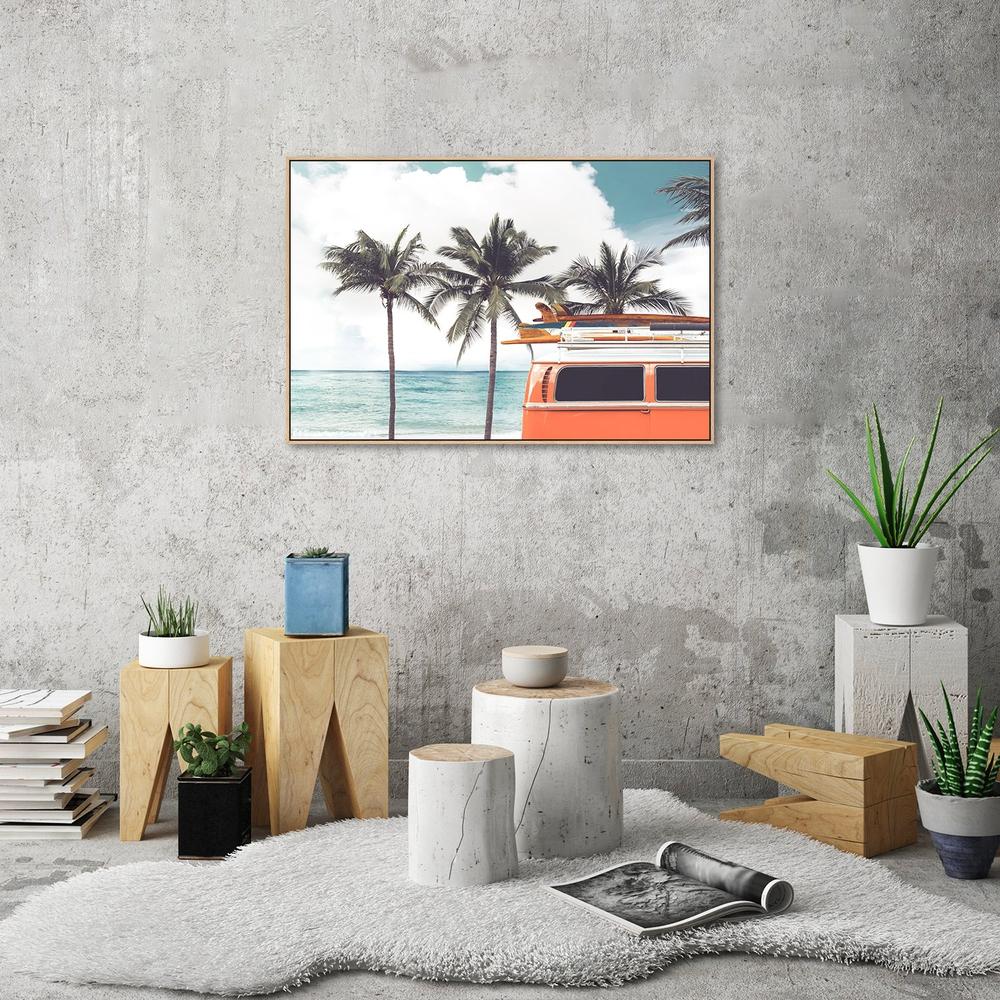 wall-art-print-canvas-poster-framed-Surfs Up, Palm Tree And Orange Van By The Beach-by-Gioia Wall Art-Gioia Wall Art